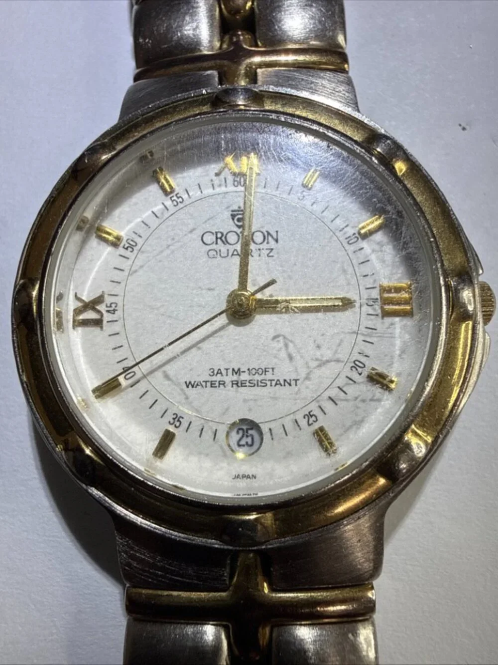 Vintage Croton Quartz Miyota 23K Gold Plated watch Silver/Gold Tone - Mens Works